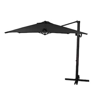 8.5 ft. Bronze Aluminum Square Cantilever Patio Umbrella with Crank Open Tilt Protective Cover in Black Sunbrella
