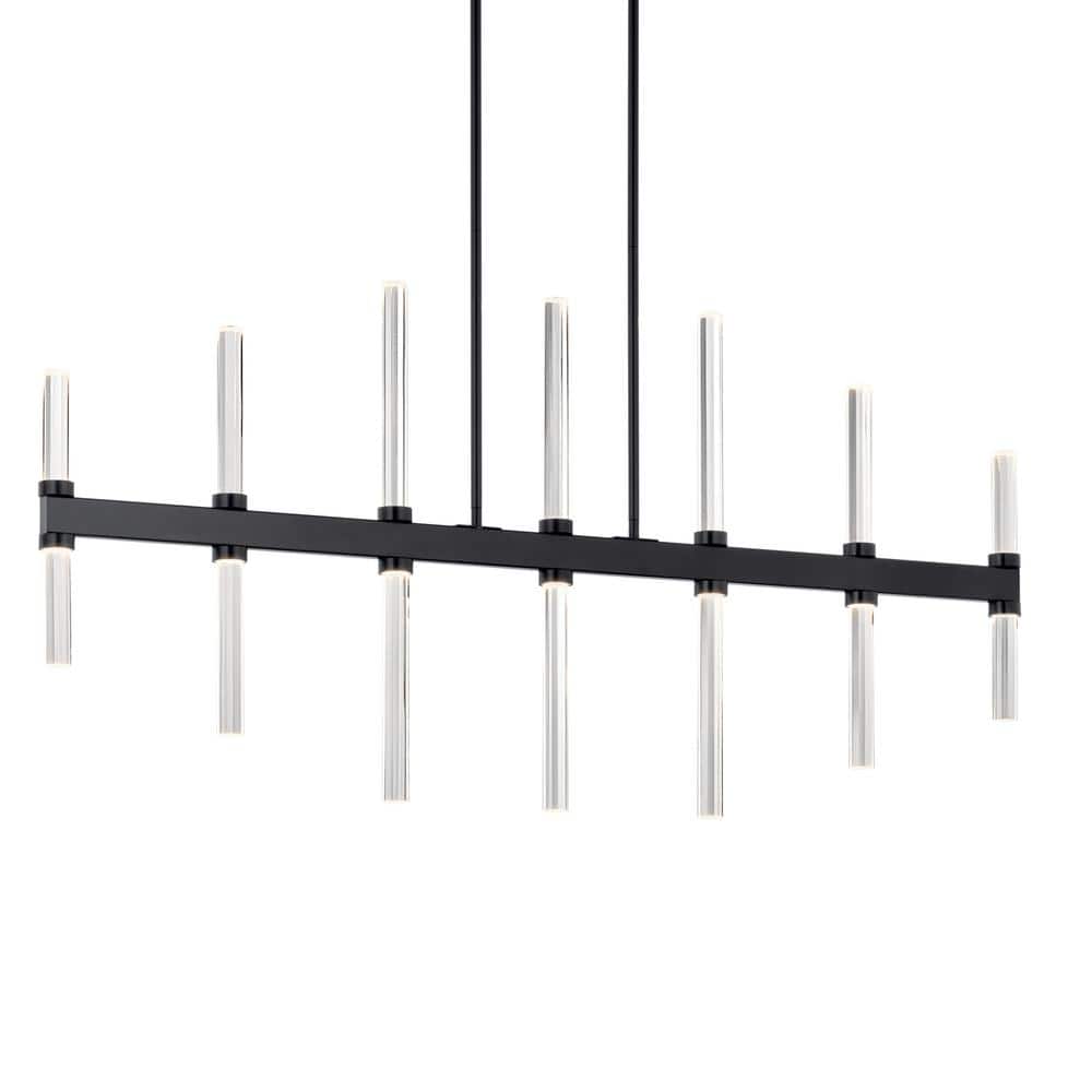 Black Crystal LED Linear Chandelier with Clear Optical Shade