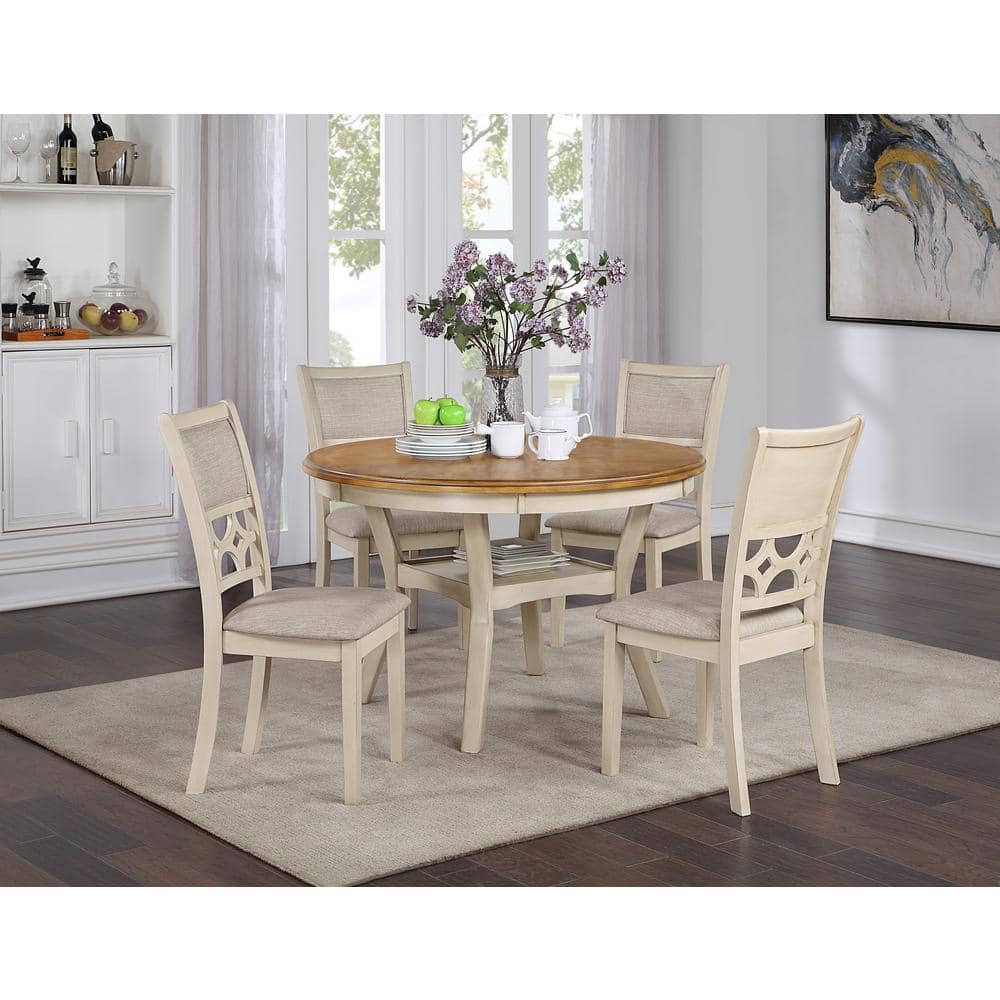 Mitchell 5-Piece Beige and Brown Round Dining Set with Storage Shelf