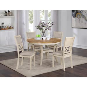 New Classic Furniture Mitchell 5-piece Wood Top Round Dining Set with 1 Table Shelf, Bisque/Brown