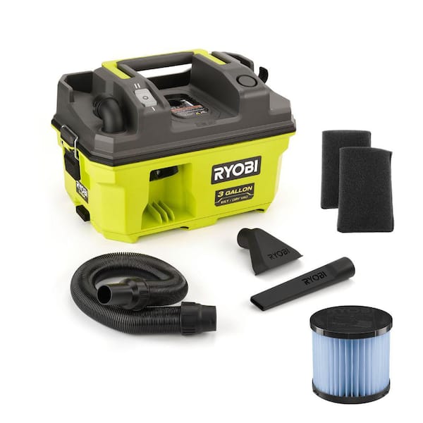 RYOBI ONE+ 18V LINK Cordless 3 Gal. Wet/Dry Vacuum (Tool Only) w/ HEPA Filter for Small Wet Dry Vacuums & Foam Filter (2-Pack)