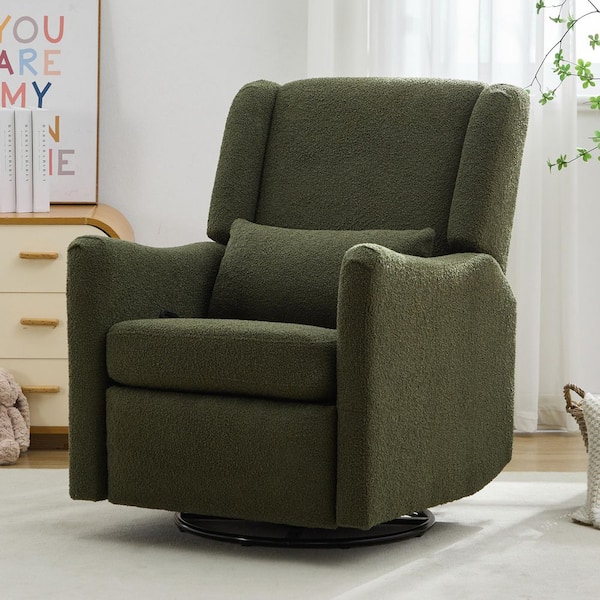 Fiery Seaweed Green 29.5 in. Fabric 360° Wingback Swivel Accent Chair with Rocking