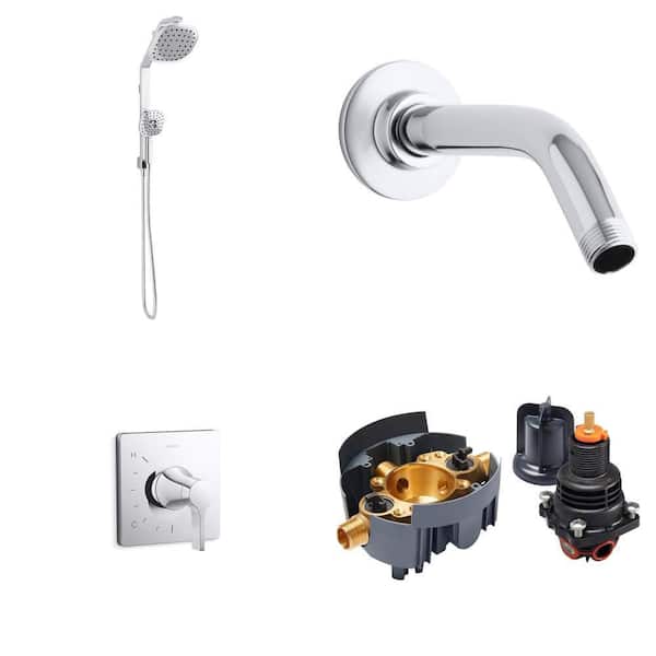 Windet Shower Rail Combo, 7-1/2 in. Shower Arm and Flange, Venza Valve Trim, Rite-Temp Valve, Polished Chrome