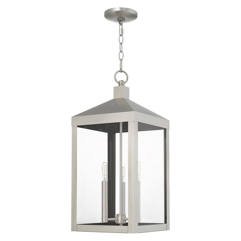 Brushed Nickel 3-Light Pendant with Clear Glass Panels