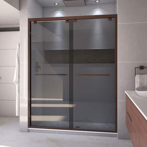 DreamLine Encore 60 in. W x 76 in. H Sliding Semi-Frameless Shower Door in Oil Rubbed Bronze with Gray Glass