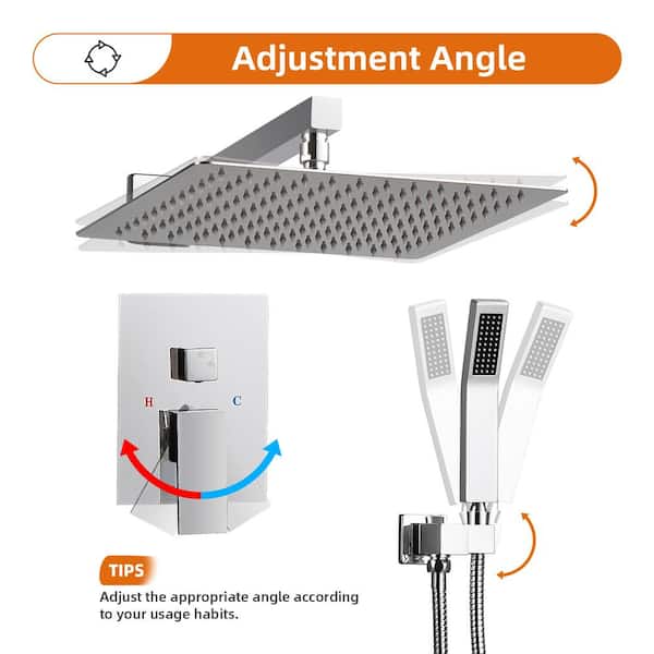 Rainfall 1-Spray Square 10 in. Shower System Shower Head with Handheld in Chrome (Valve Included)
