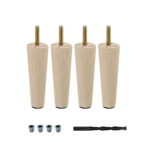 4 in. x 1-5/16 in. Mid-Century Unfinished Hardwood Round Taper Leg (4-Pack)