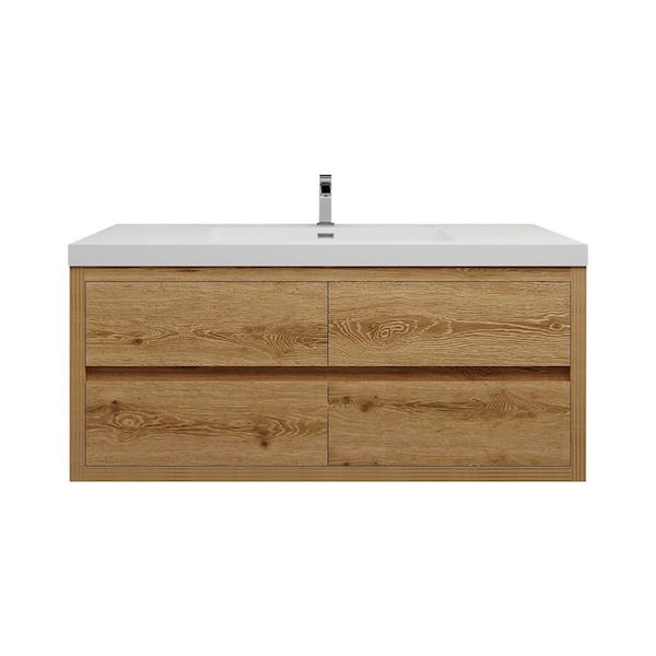 Louis 47 in. W x 20 in. D x 22 in. H Single Sink Floating Bath Vanity in Yellow Wood with White Acrylic Top