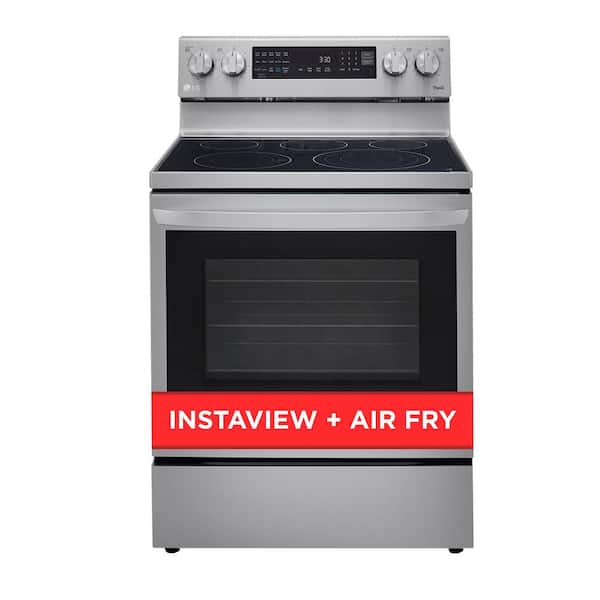 LG 30 in., 6.3 cu. ft. Smart Wi-Fi True Convection Insta View 5-Burner Electric Oven w/ Air Fry Printproof Stainless Steel
