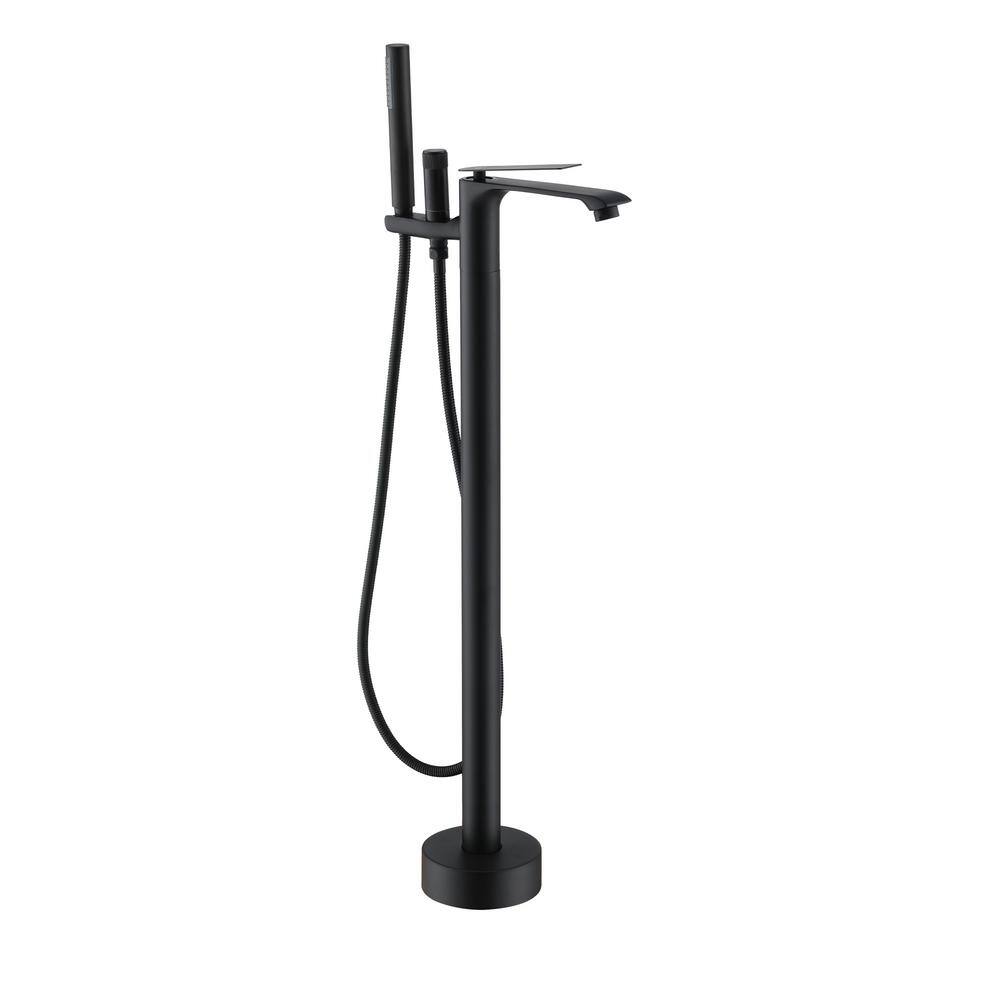 Matte Black Freestanding Tub Filler Faucet with Handheld Shower