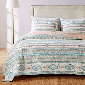 Phoenix 3-Piece Turquoise Cotton Blend Full / Queen Quilt Set