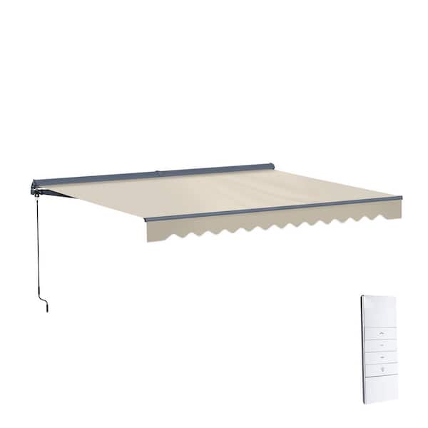 12 ft. Moroccan Polyester Motorized Patio Awning Semi Cassette LED Luxury 120 in. Projection in Ivory