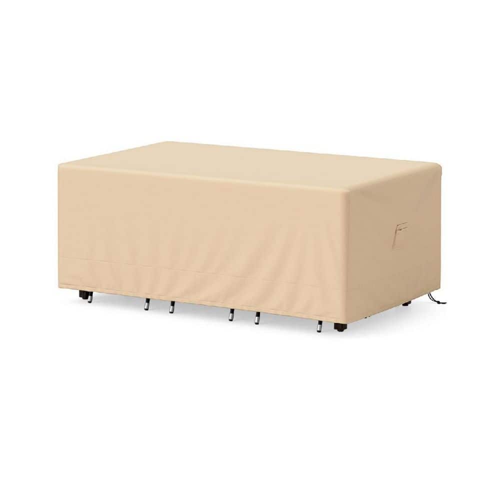 90 in. x 50 in. beige Outdoor Table Cover Waterproof with Padded Handle ...