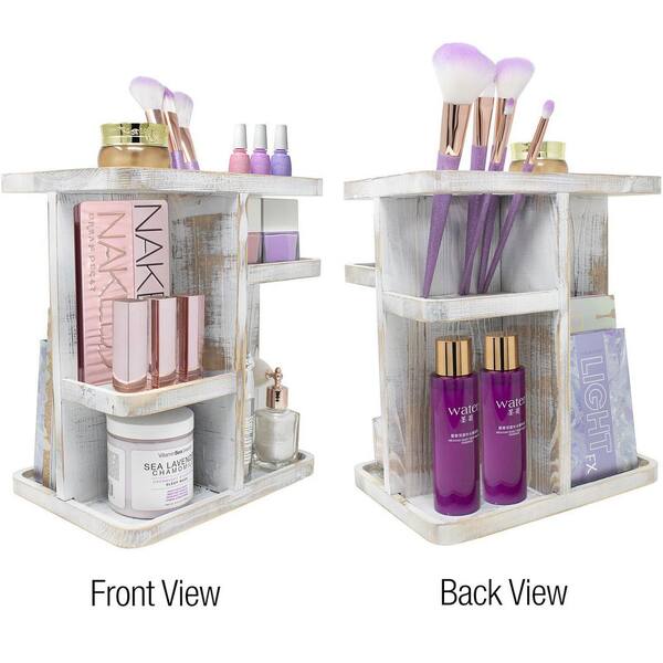 Cosmetic Organizer Rotating Bathroom Makeup Organizers Storage Box Carousel  For Bedroom Dresser Make Up Brushes Lipsticks lotions White 