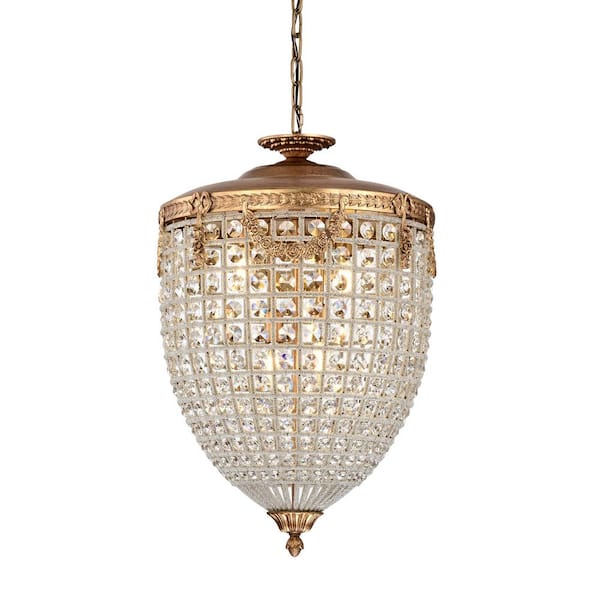 Edvivi Sonoma 4-Light 17.75 in. Antiqued Gold Glam Chandelier with Crystal Beaded for Living Room