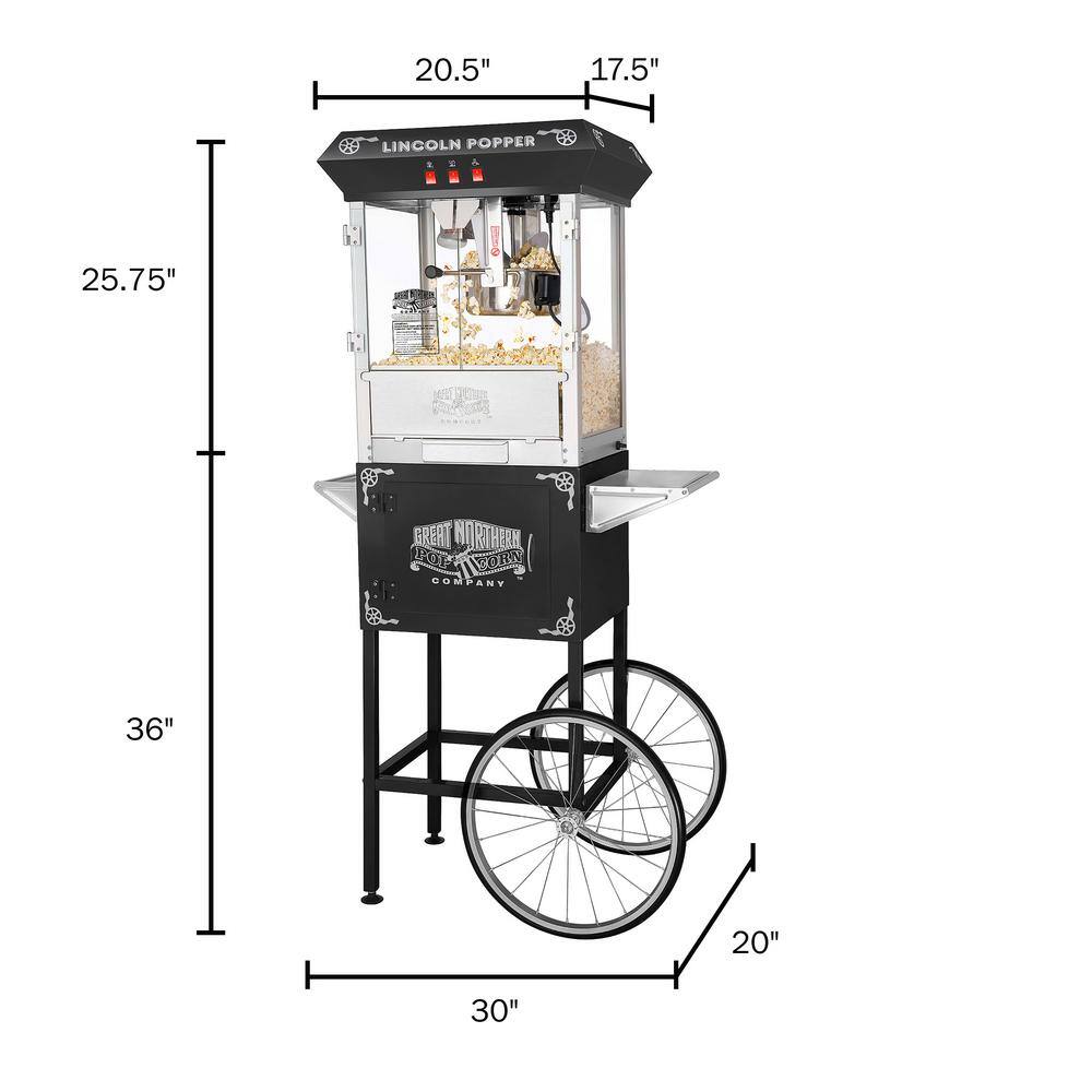 Lincoln 8 oz Black Steel Popcorn Machine with Cart