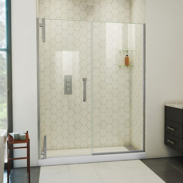 DreamLine Ascend 57-1/2 in. W x 72 in. H Pivot Frameless Shower Door in Brushed Nickel