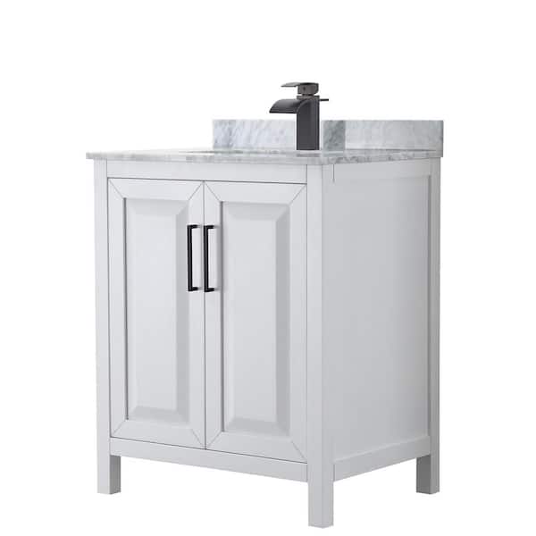 Wyndham Collection Daria 30 in. W x 22 in. D x 35.75 in. H Single Bath Vanity in White with White Carrara Marble Top