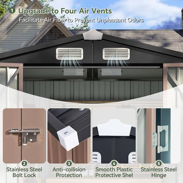 Sizzim 6 ft. W x 4 ft. D Gray Metal Storage Shed with Lockable