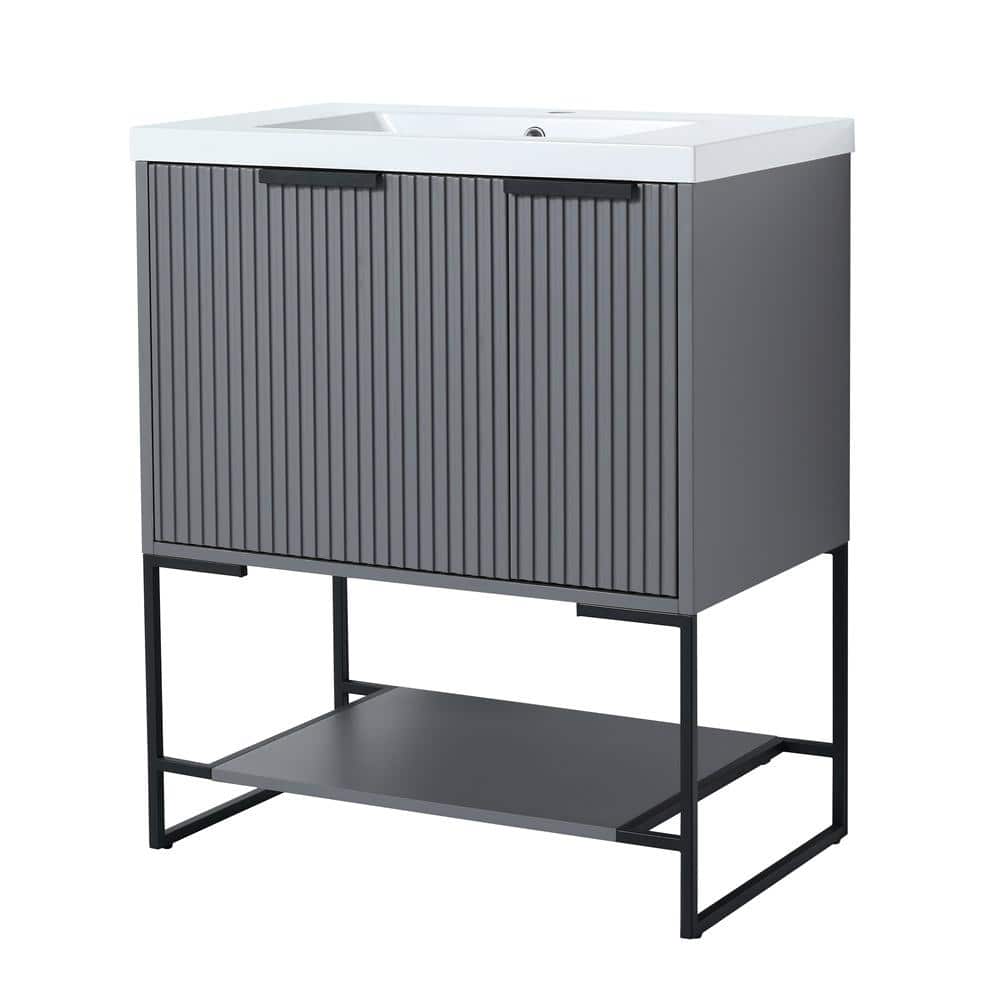 30 Inch Freestanding Rock Grey Bathroom Vanity with White Resin Basin