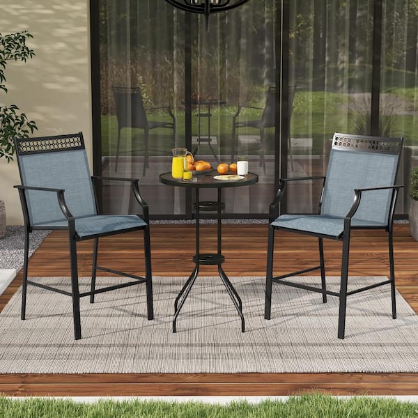 ANGELES HOME Metal Heavy-Duty Outdoor Bar Stool with Footrest and Armrests Set of 2-Blue