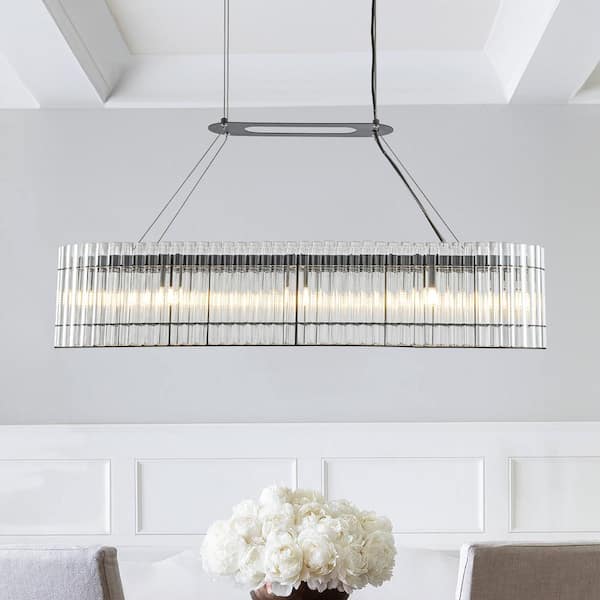 ALOA DECOR 8-Light 39'' Modern Linear Rectangle Chandelier with 2 Tiered Glass Rods in Matte Black for Dining Room