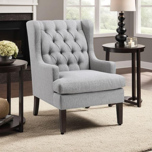 Hosanna Gray and Brown Polyester Arm Chair with 4 Legs Base Style