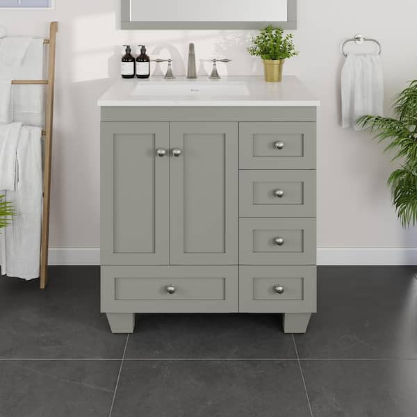 Acclaim 30 in. Single Sink Gray Bath Vanity with White Carrara Quartz Top (Assembled)