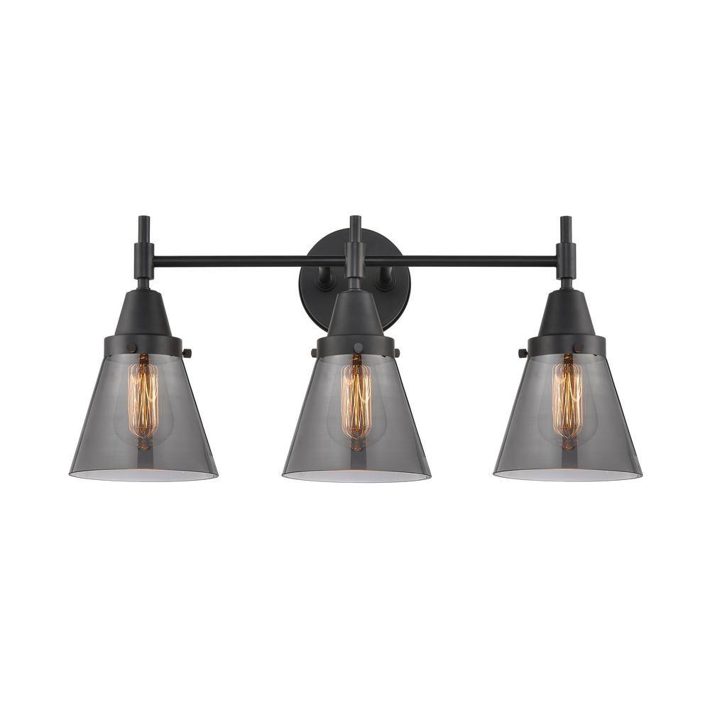 Cone 24.25 in. 3-Light Matte Black Vanity Light with Black Glass Shade price history on PriceWatchPro