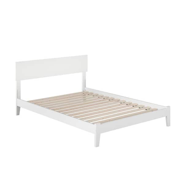 Orlando White Full Solid Wood Frame Low Profile Platform Bed with Attachable USB Device Charger