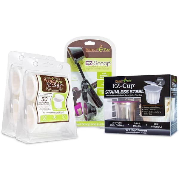 EZ-Cup 2.0 Stainless Steel  125 Disposable Paper Filters  EZ-Scoop Coffee Scoop and Funnel