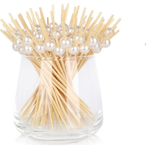 White Pearl Cocktail Picks Bamboo Disposable Toothpicks for Appetizers Fruit Food Wedding Party Decor 200 Per Case