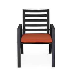 Chelsea Modern Patio Dining Armchair in Black Aluminum with Removable Cushions, Orange