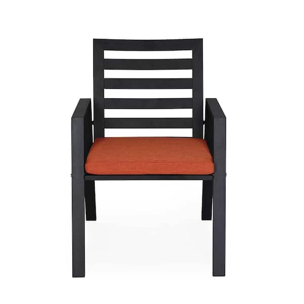 Leisuremod Chelsea Modern Patio Dining Armchair in Black Aluminum with Removable Cushions, Orange