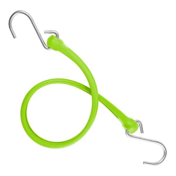 The Perfect Bungee 19 in. EZ-Stretch Polyurethane Bungee Strap with Galvanized S-Hooks (Overall Length: 24 in.) in Safety Green
