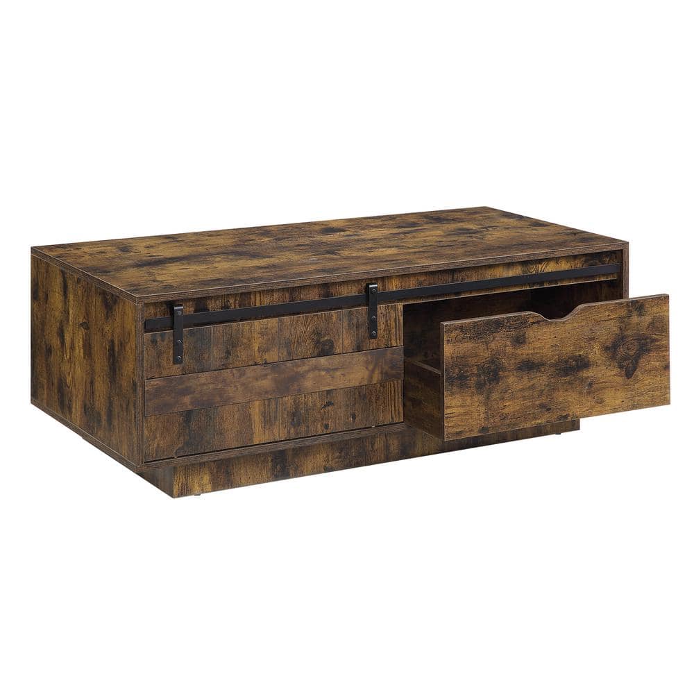 Bellarosa Rustic Oak Rectangular Storage Coffee Table with Metal Accents