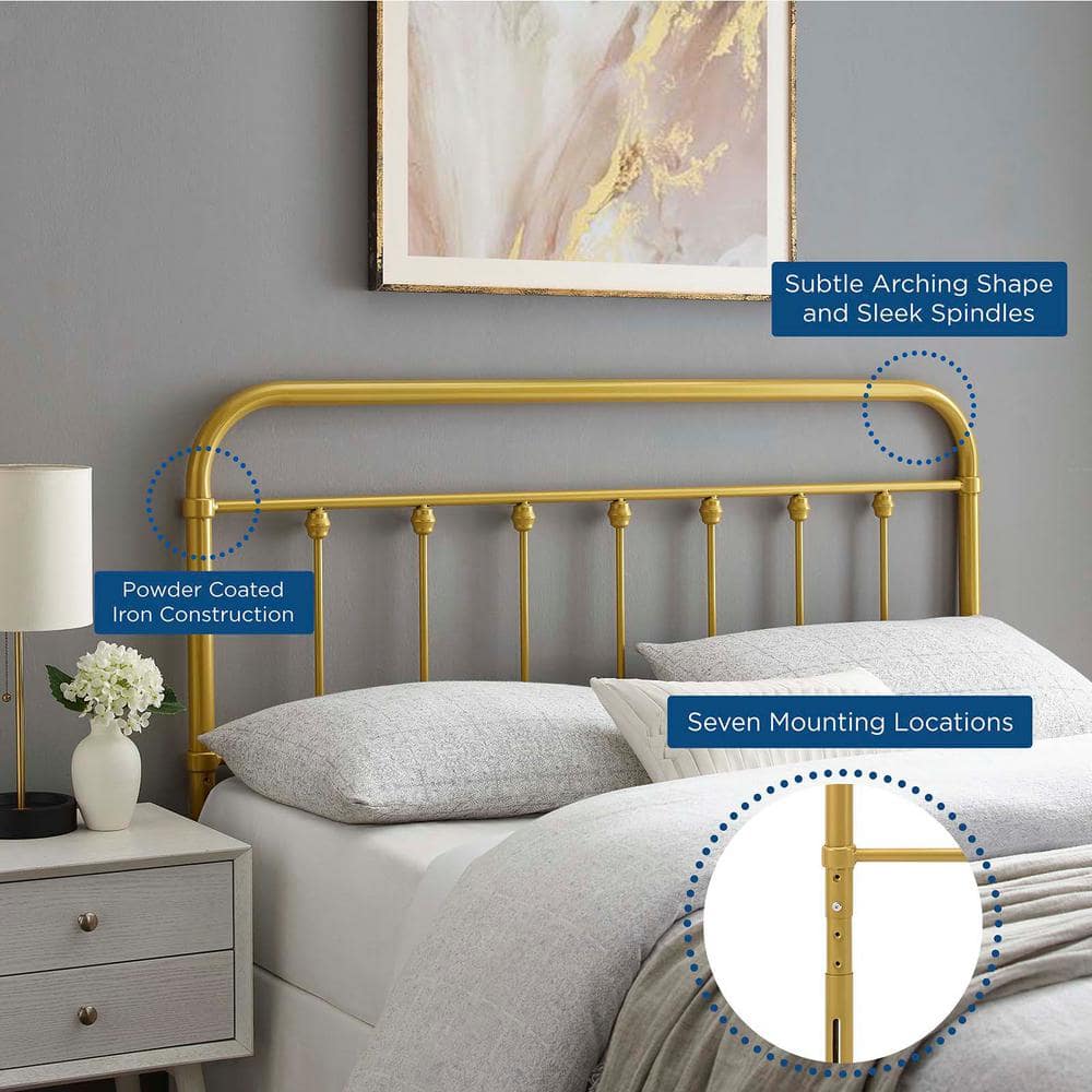 Gold Twin Adjustable Metal Headboard with Spindle Detail