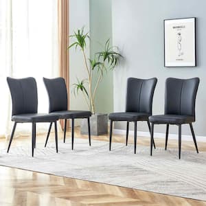 Modern Black PU Leather Seat Dining Chairs Set of 4 for Kitchen, Living, Dining Room