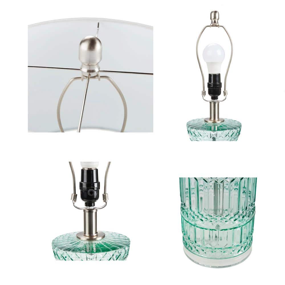 Aqua Blue Textured Glass Table Lamp with White Shade