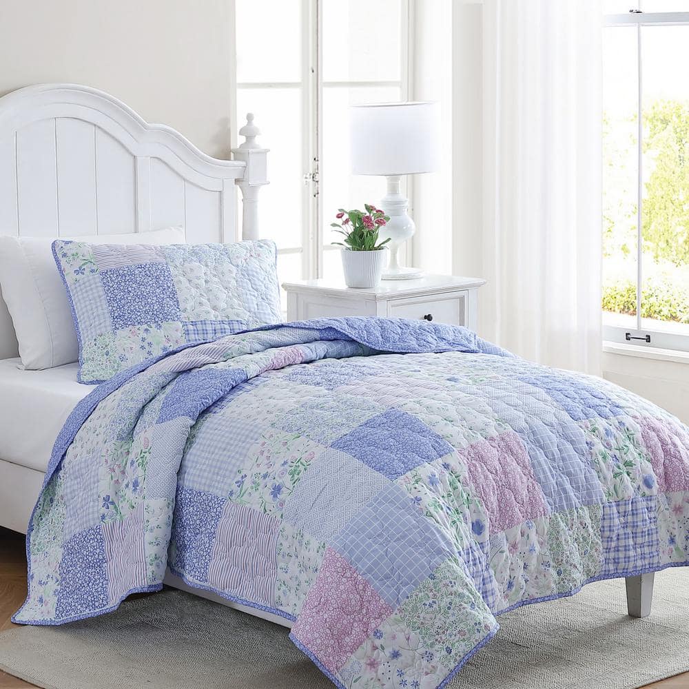 Purple Patchwork Microfiber Full Quilt Set for Kids