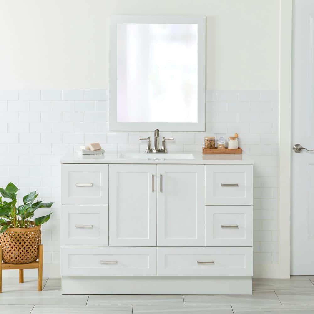 Maybell 49 in. W x 19 in. D Single Sink Bath Vanity in White with White Cultured Marble Top -  Glacier Bay, MB48P2-WH