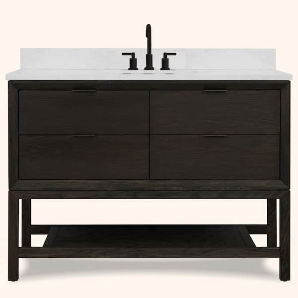 Solid Wood Contemporary 48 in. Freestanding Brown Oak Bath Vanity with White Artificial Stone Top Unassembled