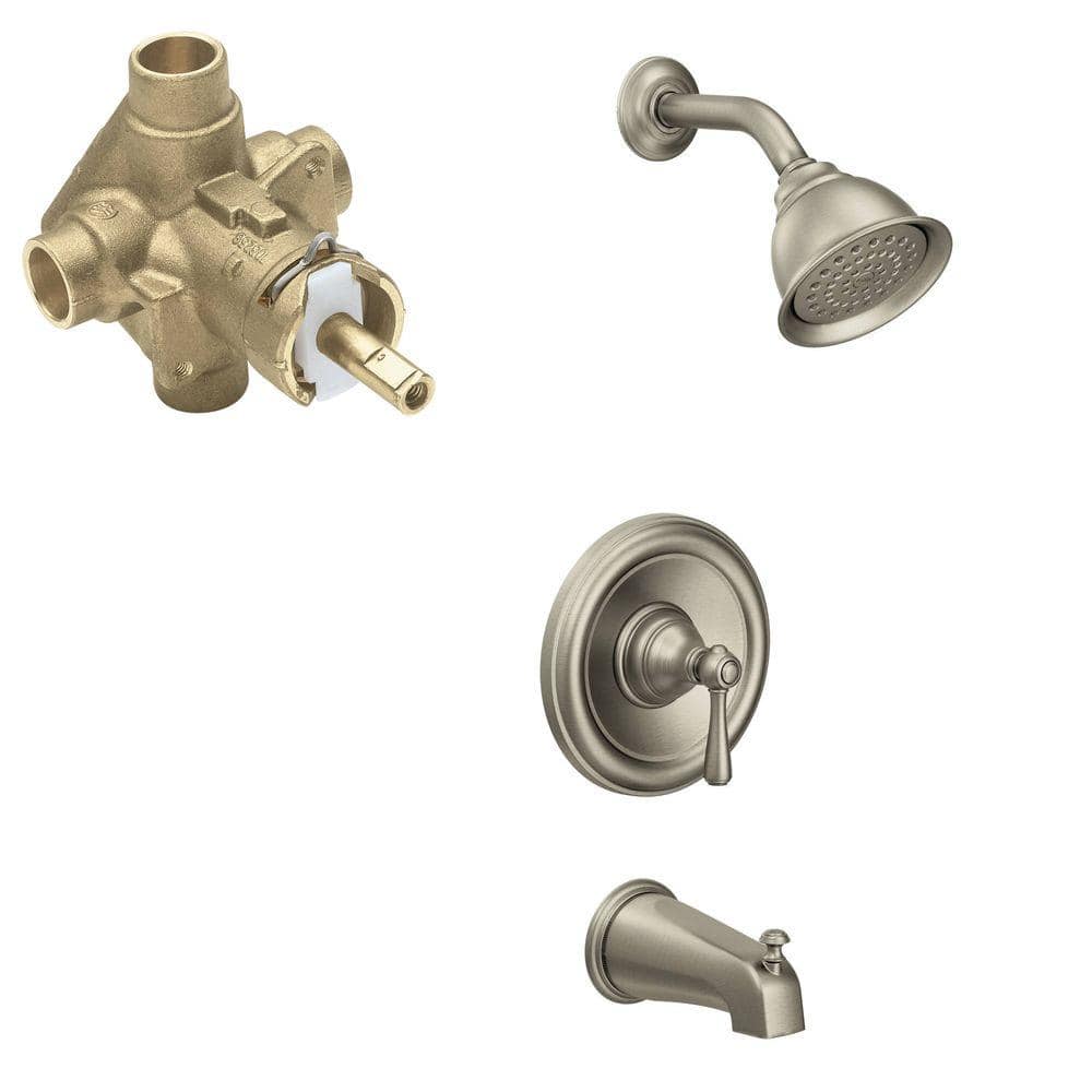 MOEN Kingsley Single-Handle 1-Spray Posi-Temp Tub and Shower Faucet in  Brushed Nickel (Valve Included) T2113BN-2520