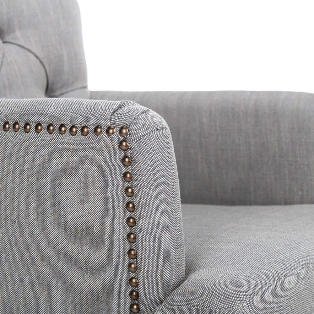 Colin Stone Grey Leather and Wood Contemporary Armchair