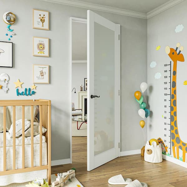 32 in. x 80 in. 1-Lite Frosted Glass Left White Solid Core Assembly Required Single Interior Door with Frame