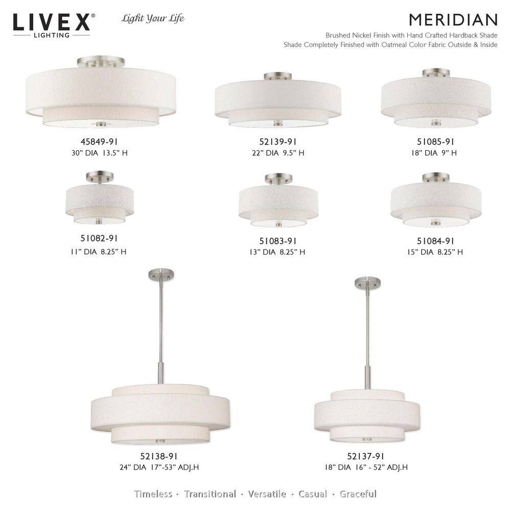 Brushed Nickel 5-Light Semi-Flush Mount with Oatmeal Shade