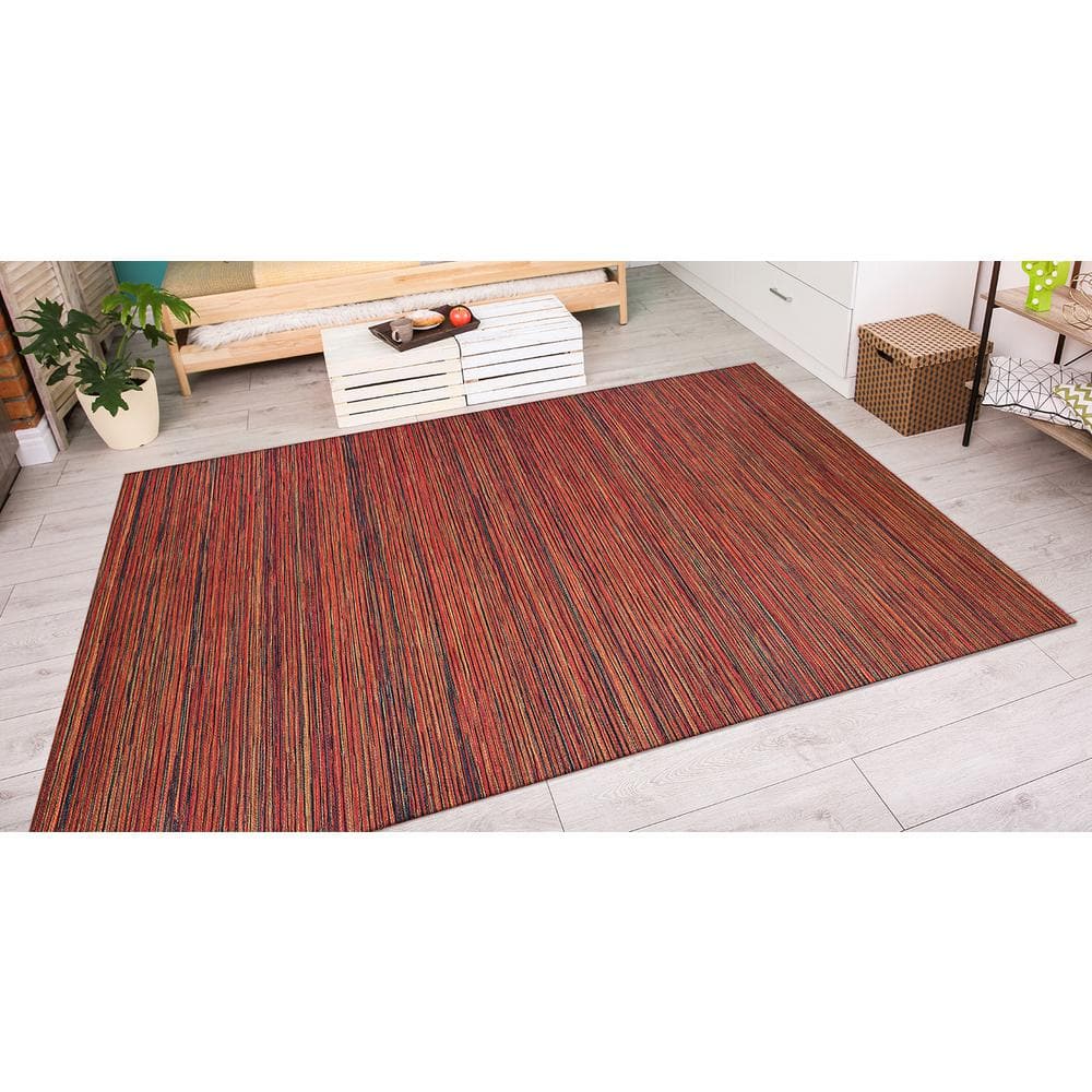 Crimson Red Rectangular 5' x 7' Easy-Care Poly-Wool Blend Rug