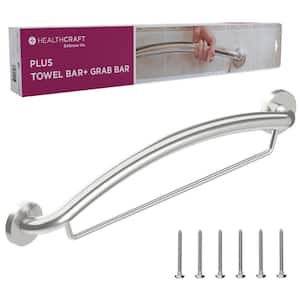 Plus, 24 in. Concealed Screw Grab Bar And Towel Bar, 2-In-1 Decorative Grab Bar ADA Compliant in Brushed Stainless
