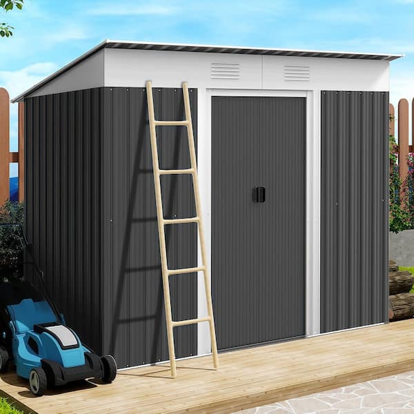 ToolCat 7 ft. x 3.6 ft. Outdoor Storage Metal Shed, Garden Tool House with Double Sliding Doors, 2-Air Vents, Gray (22 sq. ft.)