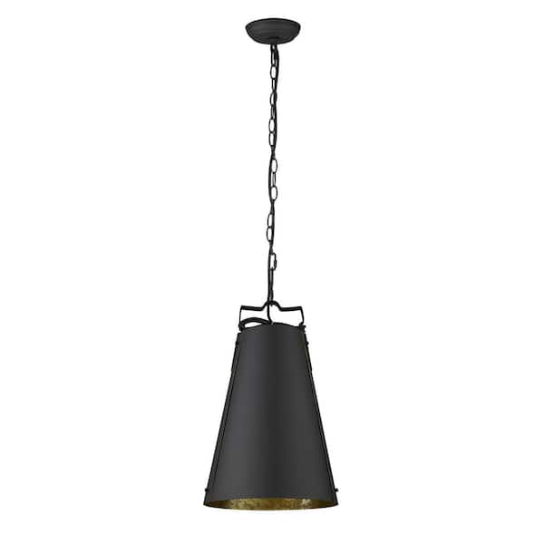 HomeRoots 100-Watt 1-Light Black Pendant Light with Metal, No Bulbs Included